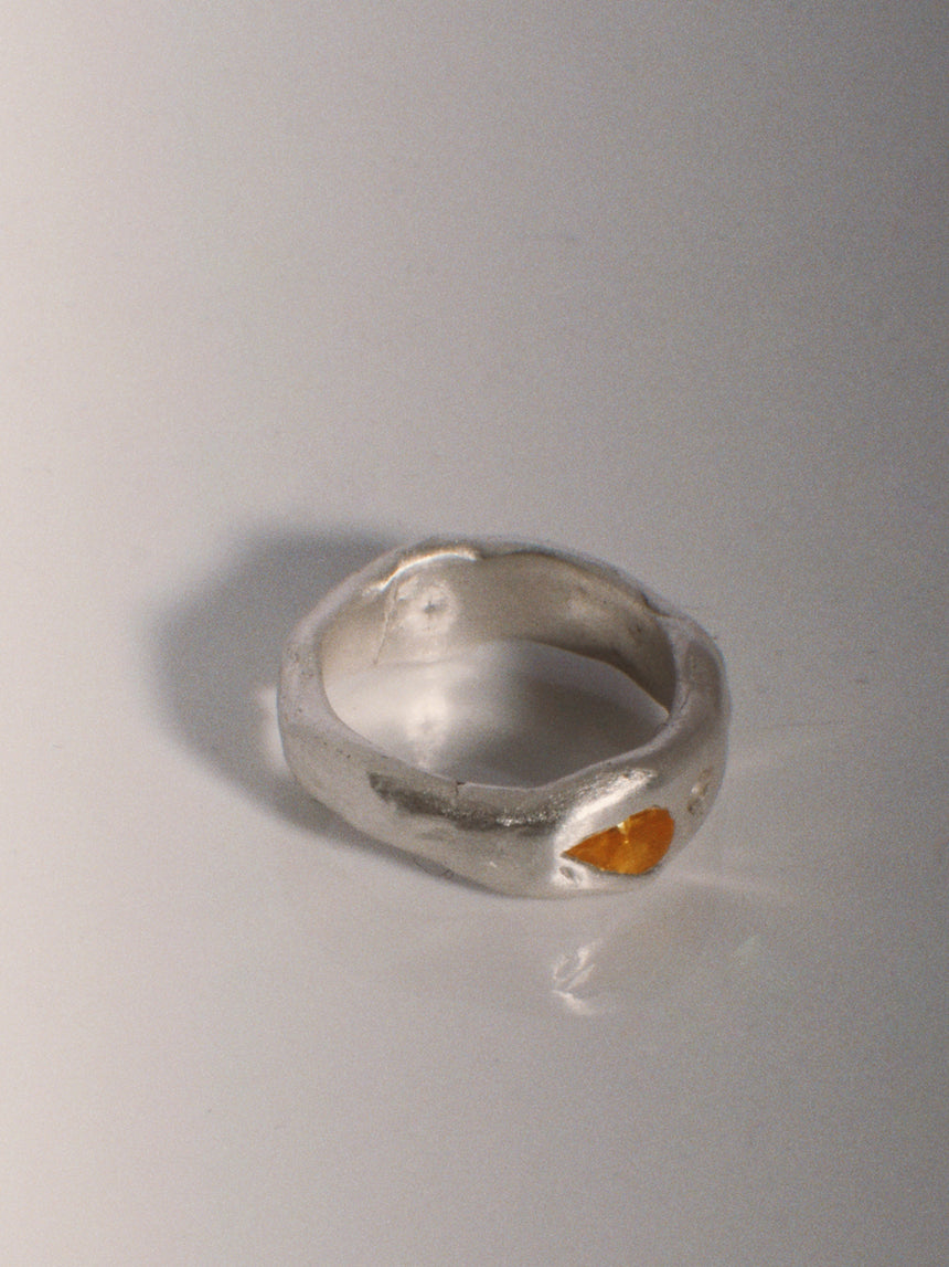 Handmade silver clay ring with zirconia
